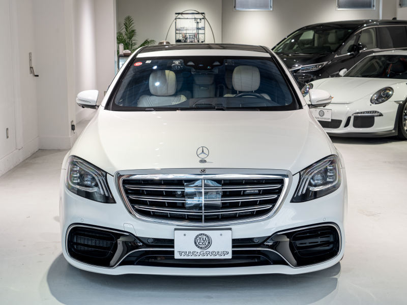 AMG Sクラス S63 4MATIC+ long AMGダイナミック&ショーファー&レーダーPKG 後期モデル 左H MEコネ ポーセレン革 パノラマSR ナビTV フルセグ CarPlay HUD ベンチレーター リアエンタ 社外マフラー 2年保証付
