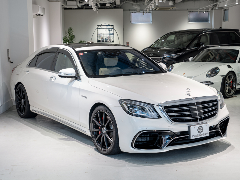 AMG Sクラス S63 4MATIC+ long AMGダイナミック&ショーファー&レーダーPKG 後期モデル 左H MEコネ ポーセレン革 パノラマSR ナビTV フルセグ CarPlay HUD ベンチレーター リアエンタ 社外マフラー 2年保証付