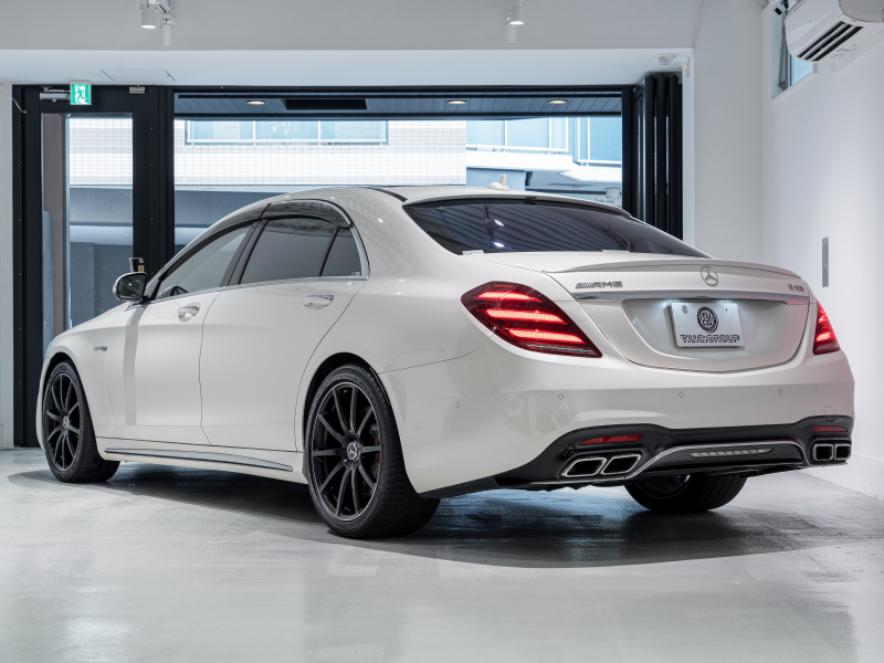 AMG Sクラス S63 4MATIC+ long AMGダイナミック&ショーファー&レーダーPKG 後期モデル 左H MEコネ ポーセレン革 パノラマSR ナビTV フルセグ CarPlay HUD ベンチレーター リアエンタ 社外マフラー 2年保証付