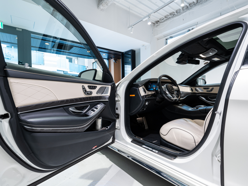 AMG Sクラス S63 4MATIC+ long AMGダイナミック&ショーファー&レーダーPKG 後期モデル 左H MEコネ ポーセレン革 パノラマSR ナビTV フルセグ CarPlay HUD ベンチレーター リアエンタ 社外マフラー 2年保証付