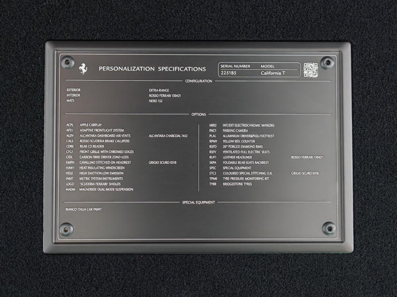 フェラーリ カリフォルニアT F1 DCT　正規D車 OP550以上 右H ﾛｯｿﾚｻﾞｰ&ﾌﾞﾗｯｸﾀﾞｯｼｭﾎﾞｰﾄﾞ ﾌﾙ電動ｼｰﾄ ﾋｰﾀｰ&ﾍﾞﾝﾁﾚｰﾀｰ 純正ﾅﾋﾞCarPlay ｶｰﾎﾞﾝﾄﾞﾗｲﾊﾞｰｿﾞﾝLED Bｶﾒﾗ 電格ﾐﾗｰ OP鍛造20AW OPｶﾗｰ