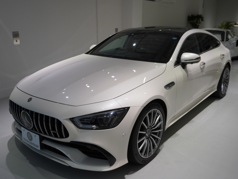 AMG GT 4ドアクーペ GT43 4MATIC+ AMG RIDE CONTROL+ PKG 1オーナー 右H Meコネクト HUD Pスタ 黒革 パノラマSR MBUXナビTV ベンチレーター ダイナミックシート ブルメスター ハンズフリーA AIRマチック 新車保証継承可