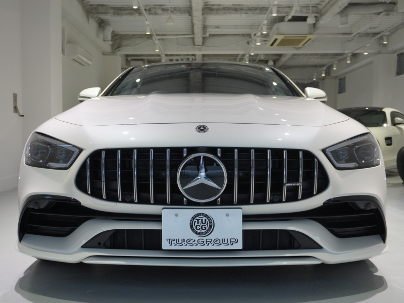 AMG GT 4ドアクーペ GT43 4MATIC+ AMG RIDE CONTROL+ PKG 1オーナー 右H Meコネクト HUD Pスタ 黒革 パノラマSR MBUXナビTV ベンチレーター ダイナミックシート ブルメスター ハンズフリーA AIRマチック 新車保証継承可