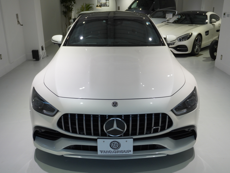 AMG GT 4ドアクーペ GT43 4MATIC+ AMG RIDE CONTROL+ PKG 1オーナー 右H Meコネクト HUD Pスタ 黒革 パノラマSR MBUXナビTV ベンチレーター ダイナミックシート ブルメスター ハンズフリーA AIRマチック 新車保証継承可