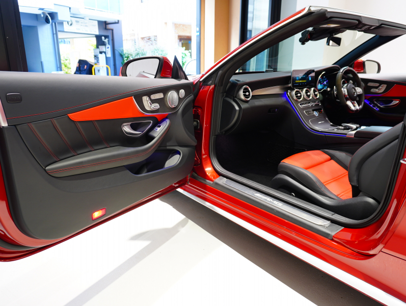 AMG Cクラス C63S ｶﾌﾞﾘｵﾚ ﾚｰﾀﾞｰSP　正規D車 後期ﾓﾃﾞﾙ 510ps 黒幌 赤黒ﾅｯﾊﾟ革 ﾅﾋﾞTV ﾌﾞﾙﾒｽﾀｰ ﾍｯﾄﾞｱｯﾌﾟﾃﾞｨｽﾌﾟﾚｲ ﾊﾟﾌｫｰﾏﾝｽEX ﾊﾟﾌｫｰﾏﾝｽｽﾃｱﾘﾝｸﾞ 専用19/20AW　2年保証